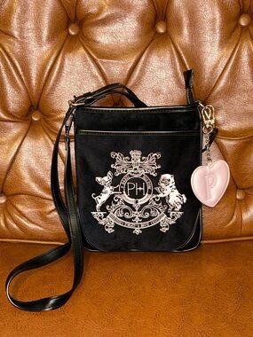 Paris Hilton Black Crossbody Bag with Pink Heart Charm